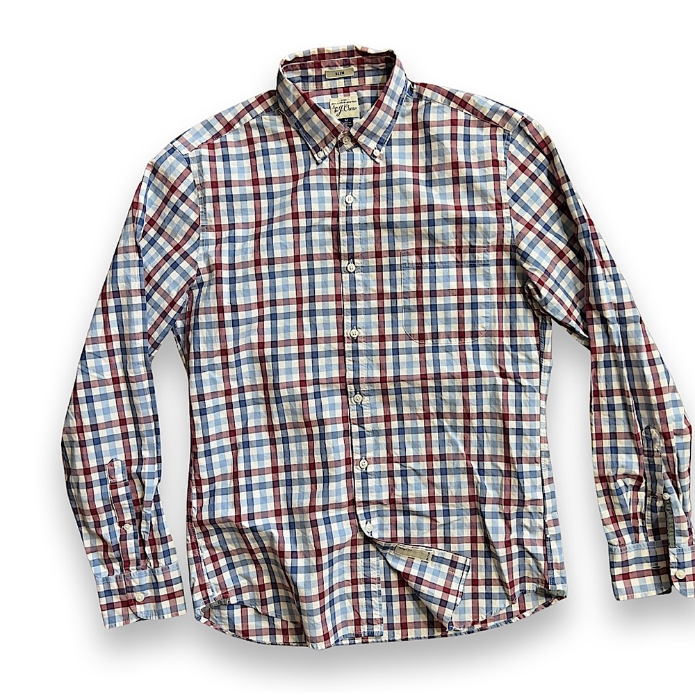 J.Crew Slim 2 Ply 100% Cotton Shirting Poplin Gingham Plaid